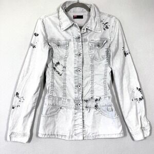 Vintage Y2K Diesel Top Womens Medium Button Front Grey Wash Fitted Shirt Jacket